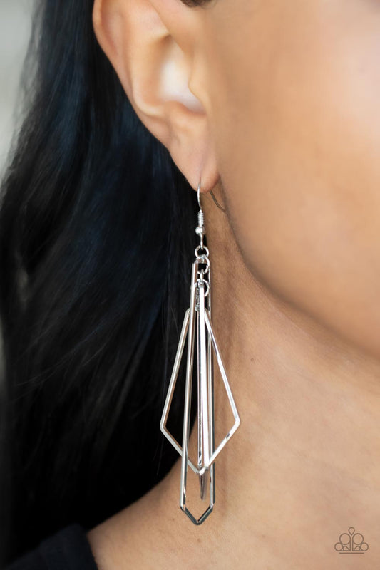 Paparazzi Earring ~ Shape Shifting Shimmer - Silver